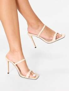 Glitzique Giày cao gót mũi vuông hở gót thời trang gợi cảm cho nữ, giày sandal đế xuồng đa năng, màu đen - Màu be - Xem 12