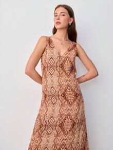 Nöista Deep V Neck Maxi Dress In Printed Fabric. - Yellow - View 6