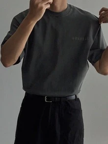 DAZY 男士字母印花T恤，深灰色，夏季款 - 深灰色 - 查看 7