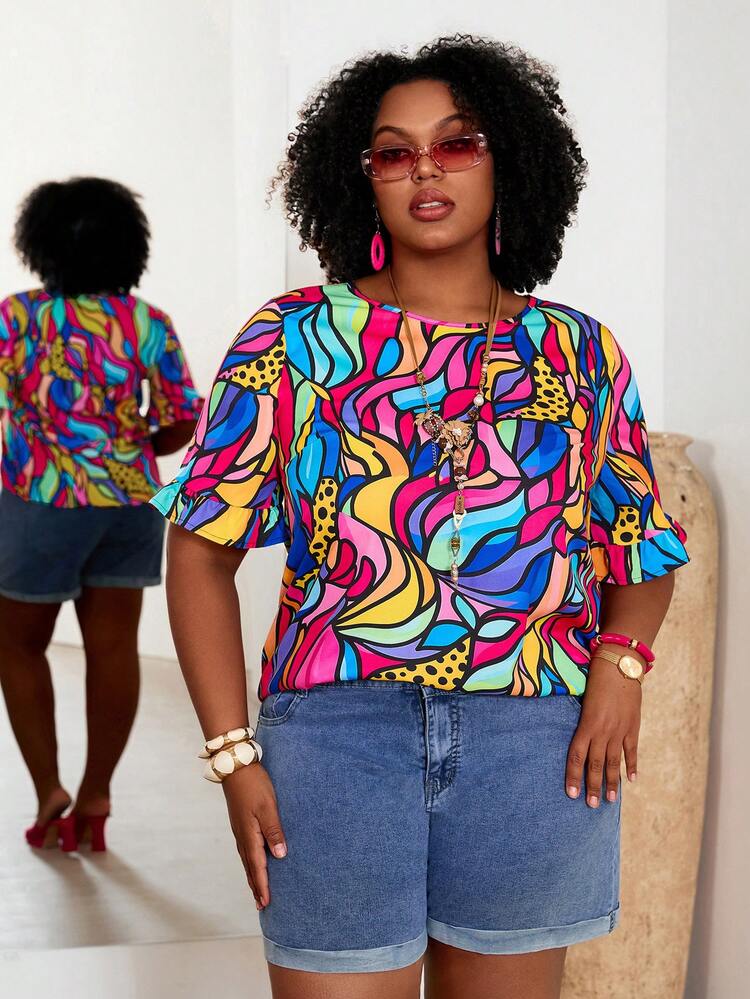 Plus Size Women All-Over Print Round Neck Short Sleeve Casual Pullover Shirt,Vacation Outfits Women,Casual Blouses For Women,Holiday Outfits For Women ,Summer Outfit For Women ,Spring Outfit Women Colorful Tops Plus Size Work Tops Curve Summer Tops Curve Blouse Women's Work Tops Blouse For Women Casual Modern Boutique Tops For Women Colorful Abstract Print Top Oversized T Shirt For Ladies Ruffle Sleeve Top Multi Color Tops Women's Summer Tops Women's Tops And Blouses Printed Blouses Oversized Tops Women's Tops For Summer Woman Tshirt Animal Print Tops Women's Short Sleeve Tops