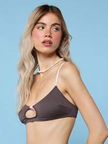 COUREZ 前开衩抹胸比基尼上衣/Y2K夏季女式可爱性感沙滩度假泳装夏季外出女式沙滩装 - 棕色 - 查看 7