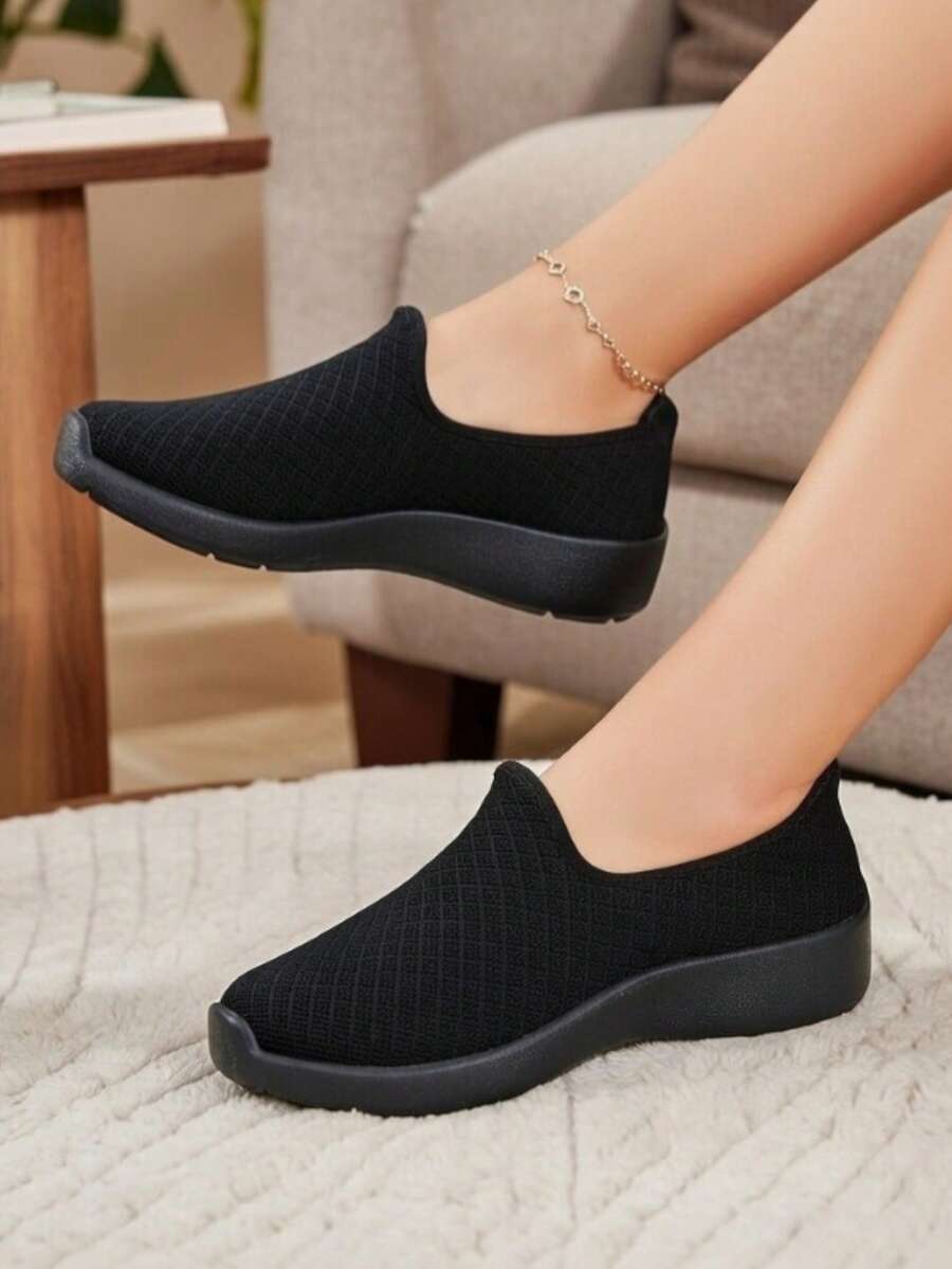 Tenis descanso suela deportiva unisex malla de alta resistencia transpirable forro suave y cómodo sin costuras al frente suela antiderrapante flexible y ligera - Negro - Ver 1