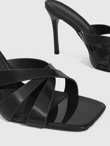 CUCCOO SZL Women's PU Leather Fashion Daily Wear Slip-On High Heel Sandals - Mirror black - View 4