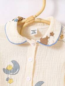 SHEIN Bộ 2 áo khoác cardigan ve áo họa tiết voi và ngôi sao màu be và quần dài thoải mái cho bé trai sơ sinh/trẻ mới biết đi - Màu be - Xem 5