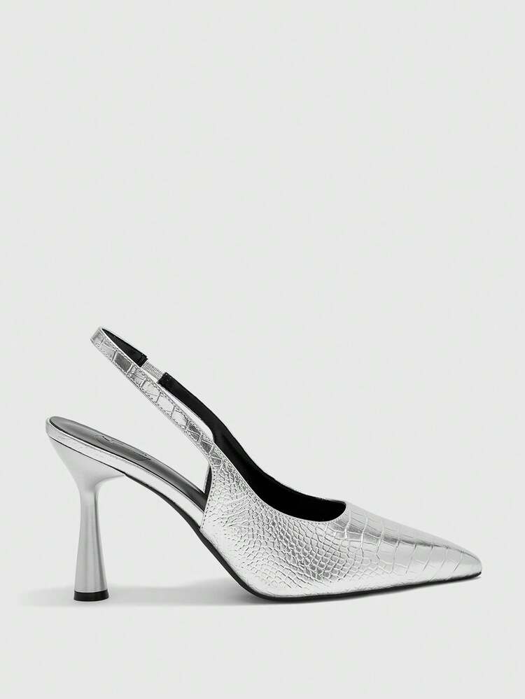 CUCCOO BIZCHIC Women's Pointed Toe Silver Stone Texture High Heel Pumps, Spring/Summer