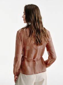 Aveloria Modichic Elegant Commuter Slim Waist Belt Decor Cutout Lotus Flower Long Sleeve Blouse - Brown - View 7