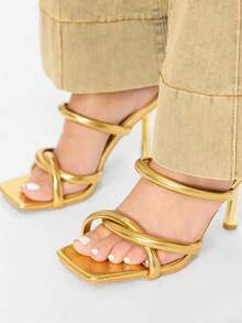 Glitzique Women's Gold Pyramid Decor High Heel Mules, Gorgeous Party High Heel Sandals Spring Shoes - Gold - View 4