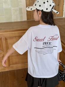 DAZY 少女圆领印花短袖休闲T恤，秋季款 - 白色 - 查看 3