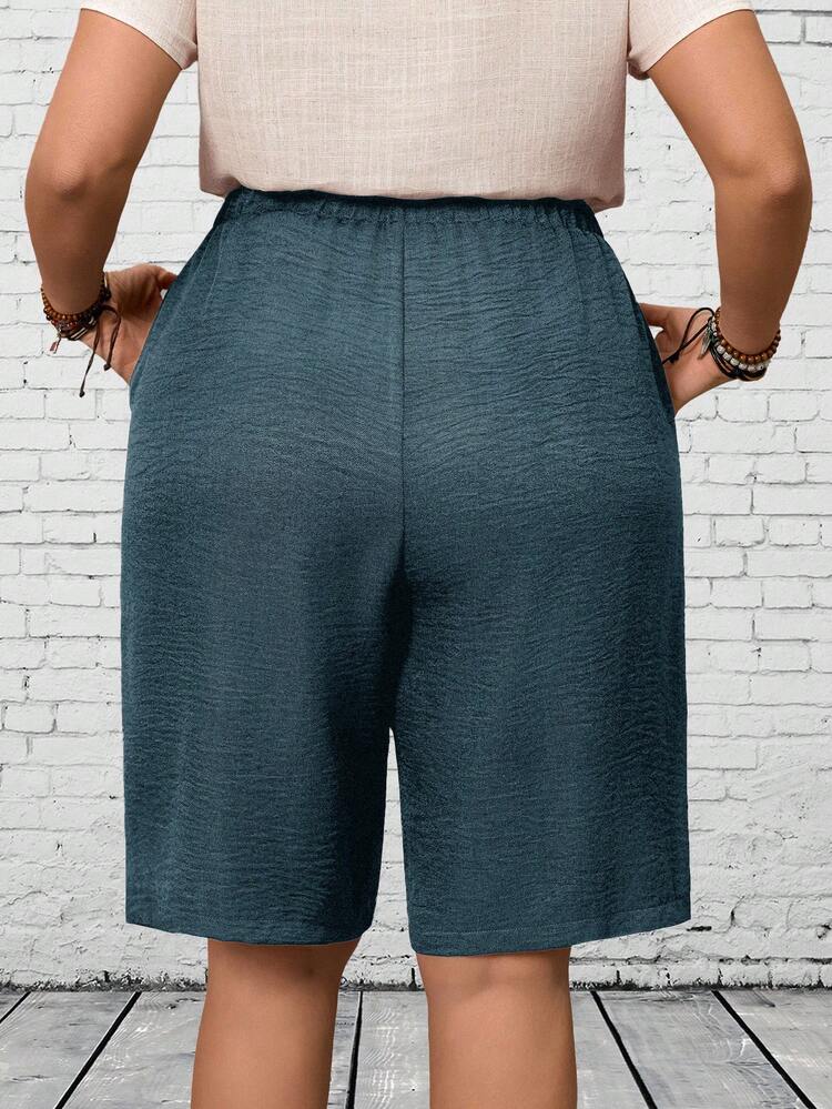 Plus Size Women's Solid Color Drawstring Waist Pocket Casual Loose Shorts Summer Outfits Summer Clothes  Spring  Spring Outfit Women Spring Clothes Country Style For Women Beach Shorts