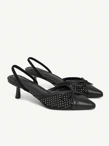 CUCCOO CHICEST Women's Pointed Toe Bow Decor Elegant High Heels Wedding Shoes Spring Shoes Bride Shoes - Black - View 2
