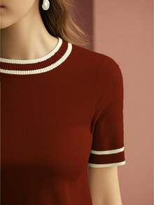 MOTF PREMIUM ÁO LEN DÁNG ÔM CÓ VIỀN TƯƠNG PHẢN - Đỏ - Xem 3