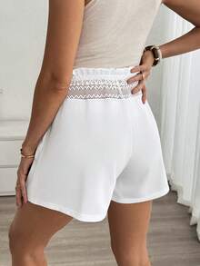 EMERY ROSE Quần short nữ dệt kim jacquard phối màu trơn, kiểu dáng thường ngày. - trắng - Xem 2