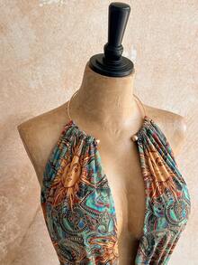 Soleia Áo liền thân gợi cảm thời trang cổ khoét sâu in hình mặt trời dành cho nữ, thích hợp cho kỳ nghỉ. - Nhiều màu - Xem 5