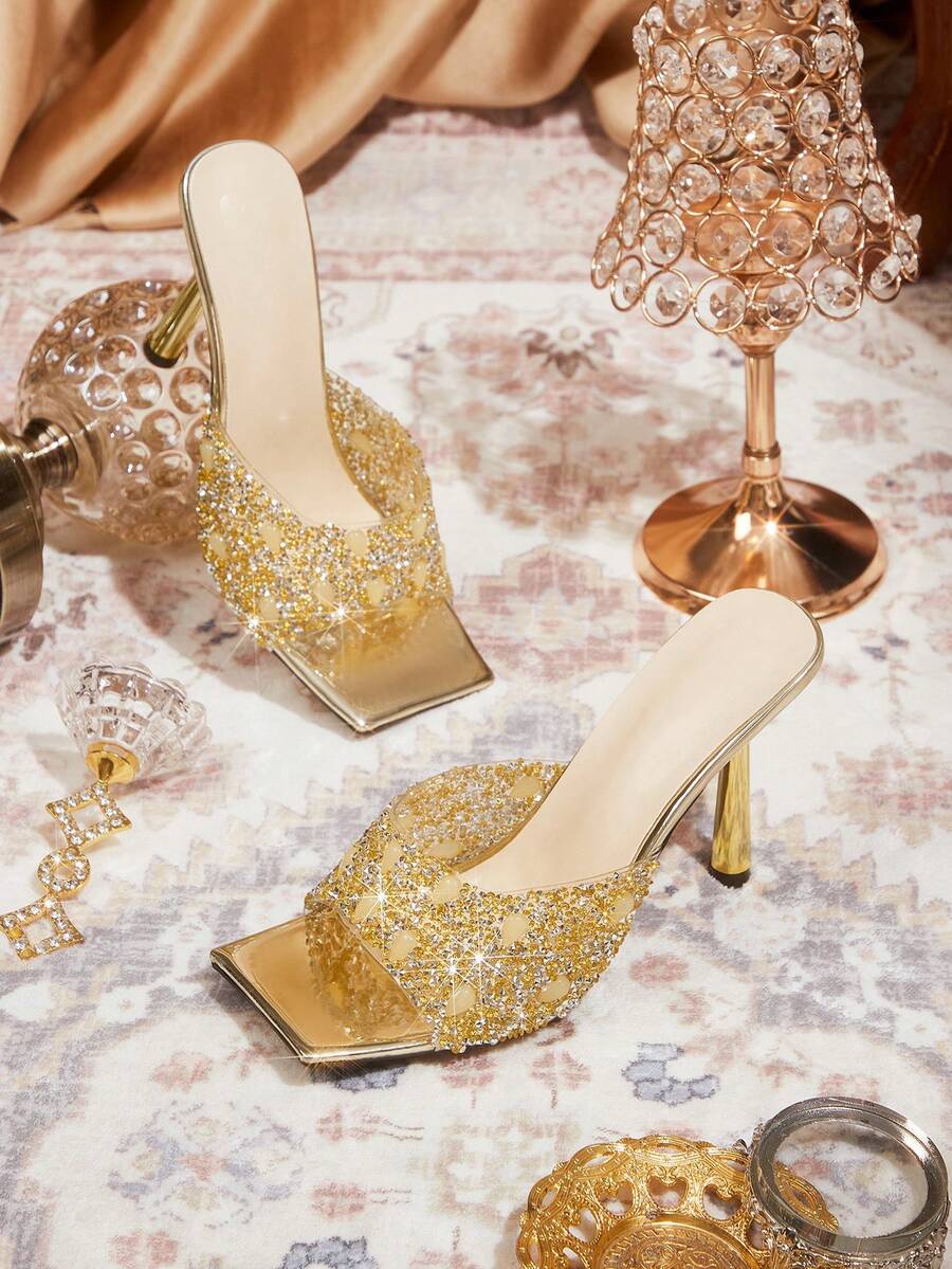 CUCCOO TILAWA Sandalias de tacón alto con rhinestones para mujer - Dorado - Ver 1