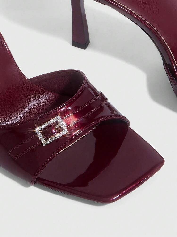 CUCCOO SZL Women Shoes Spring And Summer New Burgundy Mirror One-Piece Rhinestone Buckle With Peep Toe Women's High-Heeled Sandals Fashionable, Comfortable And Versatile Sexy Party Women's Sandals Peep Toe Sandals