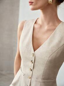 MOTF PREMIUM ELEGANT SINGLE-BREASTED COMMUTER SLEEVELESS JACKET - White - View 2