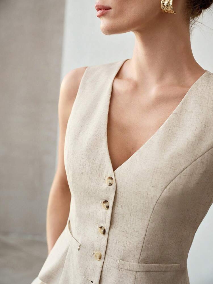 ELEGANT SINGLE-BREASTED COMMUTER SLEEVELESS JACKET