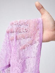 Y2Kool Women's Pink-Purple French-Style Sexy Y2K Sheer Figure-Hugging Lace Bow-Trim Camisole Top Summer Versatile Layering Top For Underwear Or Outerwear - Purple - View 7