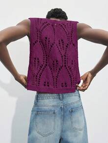 Maija 女士纯色无袖镂空针织上衣，适合圣帕特里克节、春假和复活节穿着。 - 玫紅色 - 查看 5