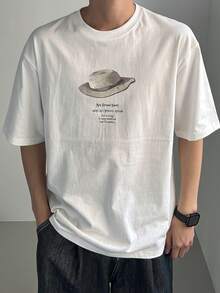 DAZY Men's White Letter Print Round Neck Short Sleeve T-Shirt, Summer - White - View 1