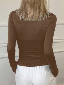 DAZY 女士长袖修身休闲运动开衫上衣，夏季街头休闲轻薄外套 - 卡其色 - 查看 4