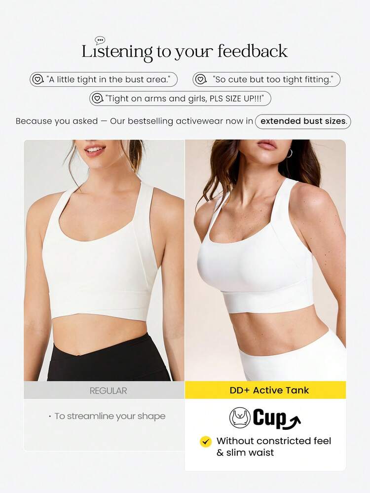 DD+ FeatherFit™-Sculpt Support & Shine Buttery-Soft Non-See-Through Compressive Stretchy Crossback Design Removable Cups Cropped Tank Top Low Impact Yoga Pilates Studio Pilates Daily Active Wear