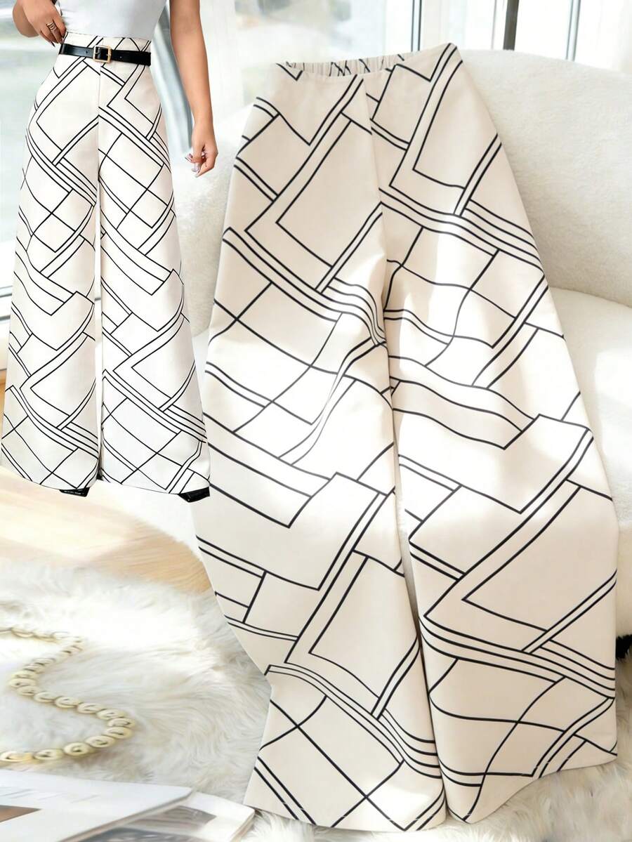 GlowEve 女士高腰几何图案阔腿宽松优雅裤 - 彩色 - 查看 1