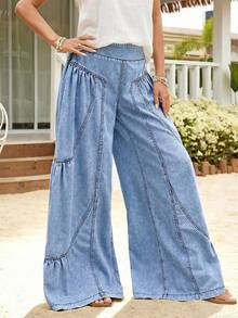 EMERY ROSE Women's Casual High Waist Wide Leg Washed Denim Jeans Baggy Jeans - Light Wash - View 6