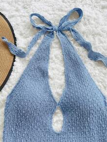 Soleia New Casual Vacation Western Beach Wedding Guest Attire Back To School Graduation Brunch St. Patrick's Day Spring Break Easter Music Festival Elegant Bohemian Tropical Elegant Strapless Backless Office Work Halter Brown Textured Knit Women Mini Dress - Baby Blue - View 3