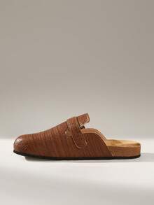 Solecia Sandal Selop Setengah Tertutup Wanita Terbaru, Bahan PU, Sepatu Nyaman, Kasual dan Serbaguna untuk Perjalanan Sehari-hari - Oak Coklat - View 3