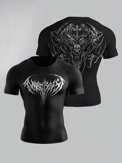 Manfinity Acti Log Men's Skull Print Raglan Short Sleeve Sports T-Shirt