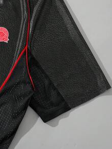 ROMWE MEN Prep Men's Sports Jersey Short Sleeve T-Shirt, Mesh Fabric Patchwork,  Spring/Summer - Black - View 3