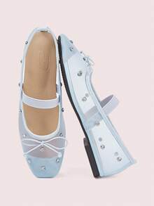 CUCCOO DOLLMOD Bailarinas de malla azul claro transpirables con adornos de strass para mujer - Azul claro - Ver 1