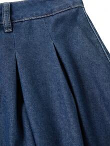 GlowEve Women's Single-Breasted Pleated Casual Versatile Daily Wear Denim Skirt - Blue - View 5