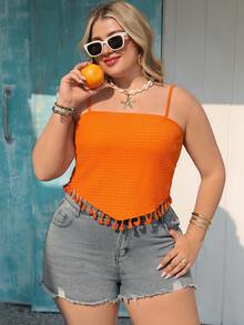 Vivid Eden 大码女式橙色休闲优雅浪漫度假柔软弹力吊带背心，适合度假、夏季、春季和海滩穿着。 - 橘色 - 查看 1