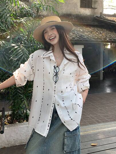DAZY Women's Commuting Elegant Linen Dyed Long Sleeve Shirt, Niche Versatile Design Blouse