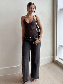 leahseptember Áo tank top hai dây màu nâu đính hạt cườm cho nữ, áo hai dây ôm sát gợi cảm kiểu retro mùa hè, áo không tay cho kỳ nghỉ đi biển. - Cà phê nâu - Xem 1