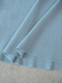 MOTF PREMIUM 荷叶边下摆纽扣上衣和斜裁半裙两件套针织套装，春夏款 - 藍色 - 查看 7