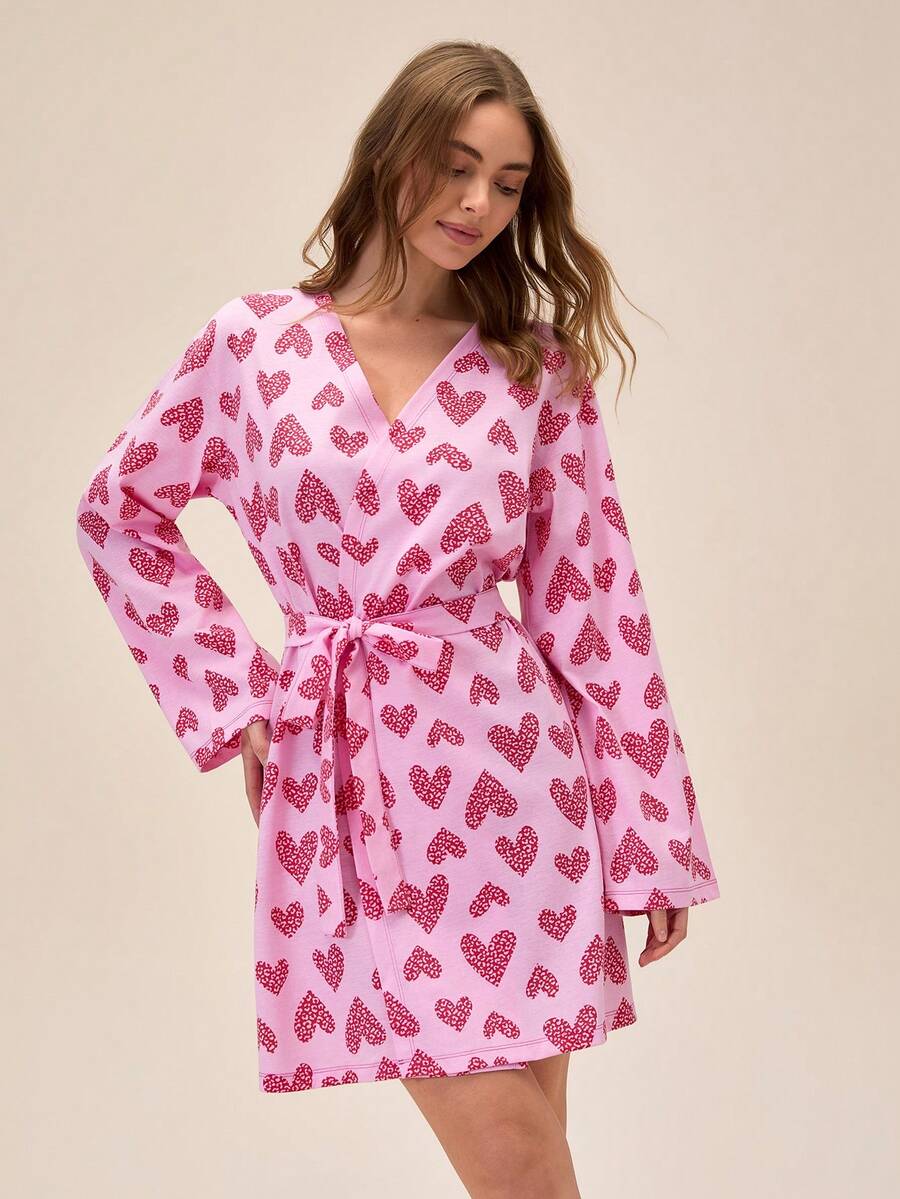 Loomlin Women Lounge Robes Lingerie Robe For Women Women Pajama Dress Heart Pajama Set Pajamas Gown For Woman Bath Robes For Women Womens Robes Pink Robe Summer Robe - Pink - View 1