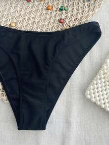 Swim Mod Set de 2 piezas Traje de baño de microbikini con top de tirantes finos y Bottom ajustable de unicolor negro, sexy y lindo para vacaciones, playa/piscina/fiesta - Negro - Ver 5