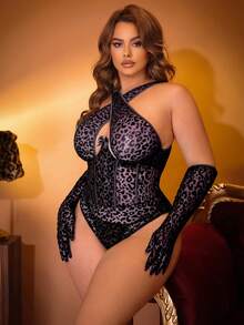 SHEIN 3件套加大码性感钢圈连体衣套装 - 紫色 - 查看 4