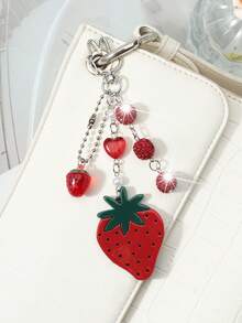 ROMWE Kawaii 2 New Ins Korean Sweet, Exquisite, Fashionable And High-Value Red Series Bright Rhinestone Soft Pottery Diamond Ball Resin Strawberry Peach Heart Bow Acrylic Strawberry Cherry DIY Keychain Bag Pendant, Water Cup Pendant, Mobile Phone Case Pendant, Fixed And Pasted Love Accessories, Combination Set, Suitable For Sisters, Girlfriends, Girls And Ladies Daily Wear, Holiday Gifts - Red -2 - View 8