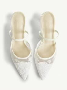 CUCCOO CHICEST Women Shoes Autumn New Elastic Band Mesh Stiletto Heels Pointed Toe Embroidered Shoes - White - View 2