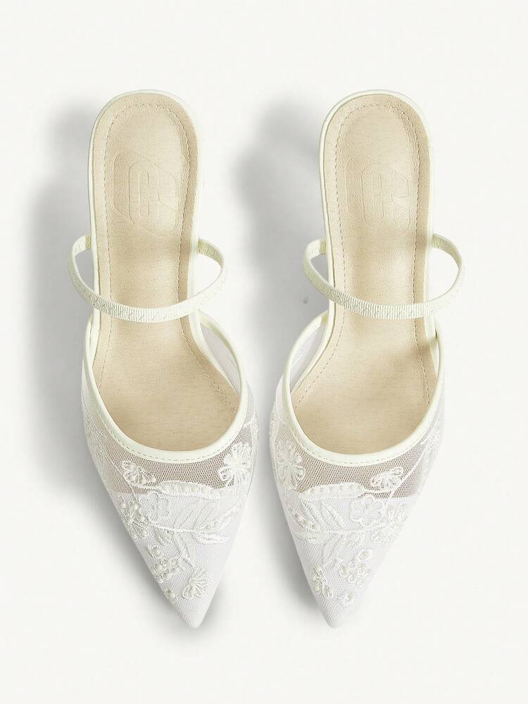 CUCCOO CHICEST Women Shoes Autumn New Elastic Band Mesh Stiletto Heels Pointed Toe Embroidered Shoes Wedding Shoes Summer Shoes Bride Shoes
