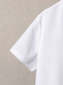 SHEIN 男童纯色短袖单排扣口袋衬衫和短裤休闲两件套 - 白色 - 查看 3