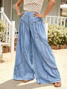 EMERY ROSE Women's Casual High Waist Wide Leg Washed Denim Jeans Baggy Jeans - Light Wash - View 5