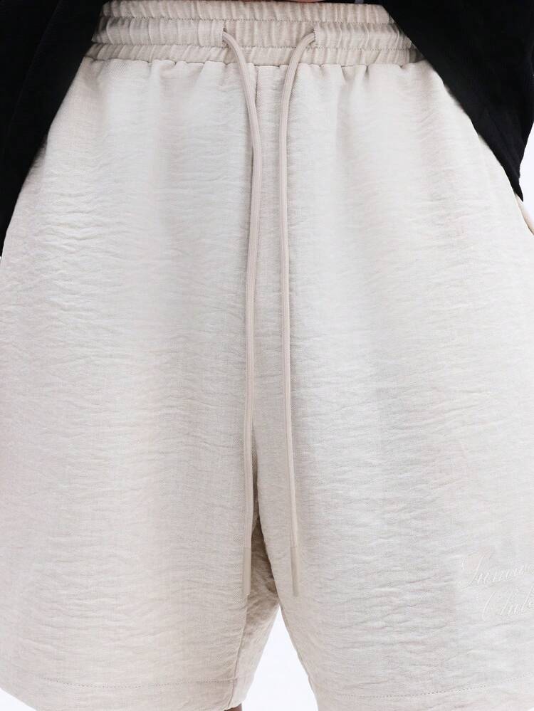 Shorts Masculina Casual com Sensação de Linho, Cordão, Cintura Elástica, Ajuste Relaxado, Praia, Férias, Resort, Leve, Respirável, Confortável