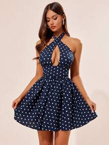 Radiana Đầm mini nữ gợi cảm, thanh lịch, lãng mạn màu xanh navy chấm bi, hở lưng, dây mảnh, ôm sát, viền bèo nhún, dáng suông, kiểu công chúa, thích hợp cho hẹn hò, đi nghỉ mát, đi chơi thường ngày, nghỉ dưỡng trên đảo, đi biển, đi nghỉ lễ, xem hòa nhạc, uống trà chiều, lễ hội nhạc đồng quê. Đầm chấm bi cổ yếm, đầm chấm bi, đầm chấm bi dáng xòe, đầm chấm bi xanh navy, đầm xuân hè, đầm ngắn, đầm dễ thương cho nữ, trang phục mùa hè cho nữ, đầm cổ yếm, đầm chấm bi. - Nhiều màu - Xem 4