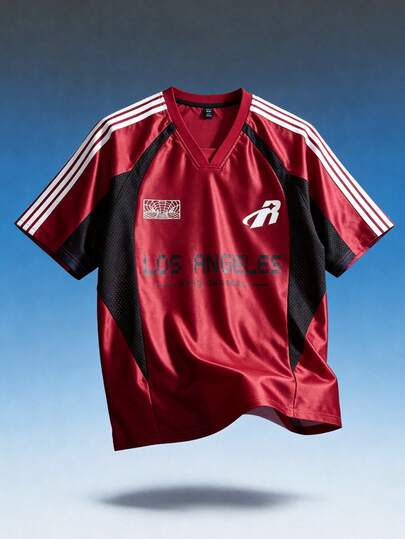 ROMWE MEN Prep Áo thun thể thao nam tay ngắn, chất liệu vải lưới phối nhiều mảnh, thích hợp cho mùa hè.