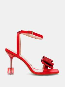 Glitzique 新品时尚水钻蝴蝶结水晶高跟凉鞋，百搭情人节风格 - 紅色 - 查看 8